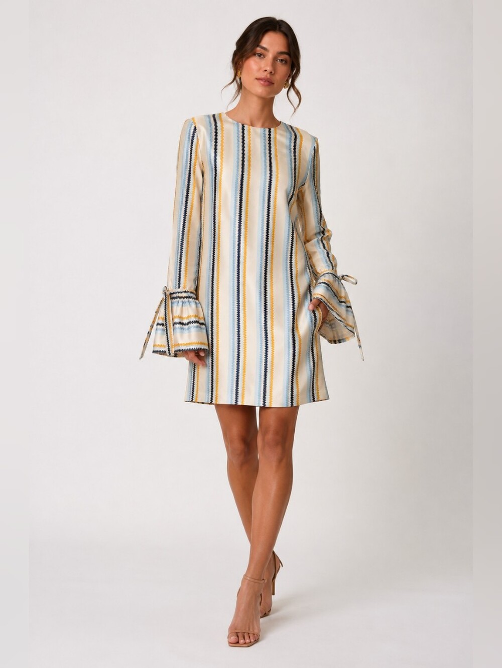 Victoria Victoria Beckham Zag Stripe Bell Sleeve Dress Size 8 Silk Lined